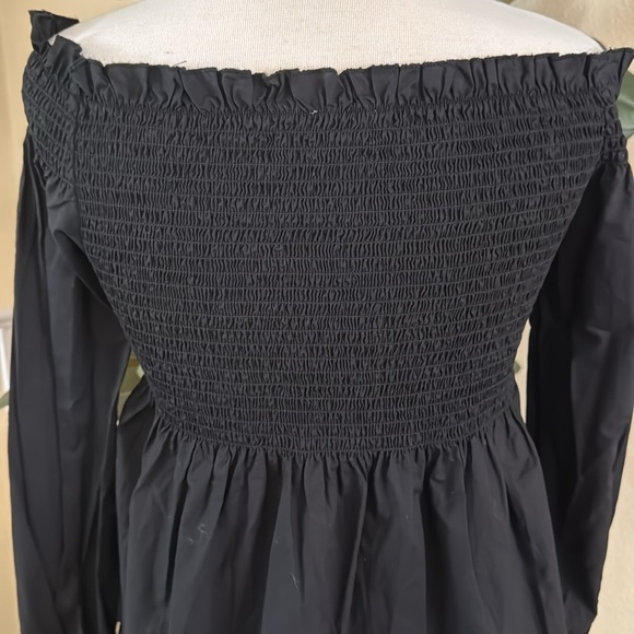 Halogen Long Sleeve Off-Shoulder Smocked Peplum Black Top Size Medium Petite - Picture 6 of 11